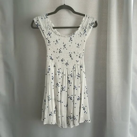 Santa Monica Pier Blue and White Print Off-the-Shoulder Dress - Picture 9 of 16